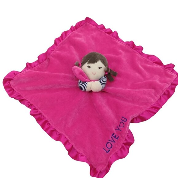 Carters Pink Doll Rattle Plush Lovey Lovie Security Blanket Love You Ruffle - Picture 1 of 10